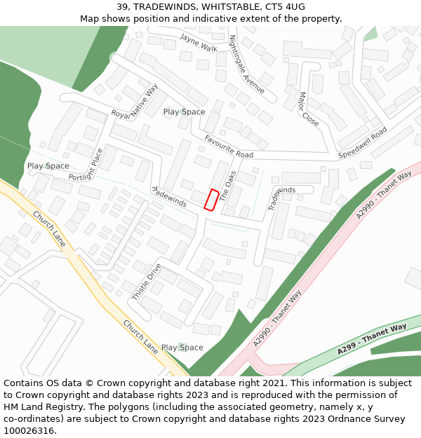 39, TRADEWINDS, WHITSTABLE, CT5 4UG: Location map and indicative extent of plot