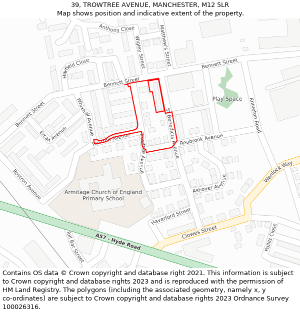 39, TROWTREE AVENUE, MANCHESTER, M12 5LR: Location map and indicative extent of plot