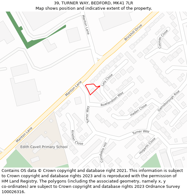 39, TURNER WAY, BEDFORD, MK41 7LR: Location map and indicative extent of plot