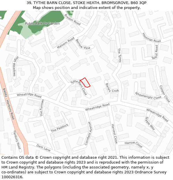 39, TYTHE BARN CLOSE, STOKE HEATH, BROMSGROVE, B60 3QP: Location map and indicative extent of plot