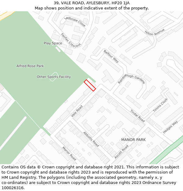 39, VALE ROAD, AYLESBURY, HP20 1JA: Location map and indicative extent of plot