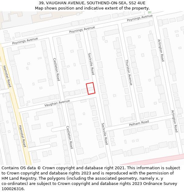 39, VAUGHAN AVENUE, SOUTHEND-ON-SEA, SS2 4UE: Location map and indicative extent of plot