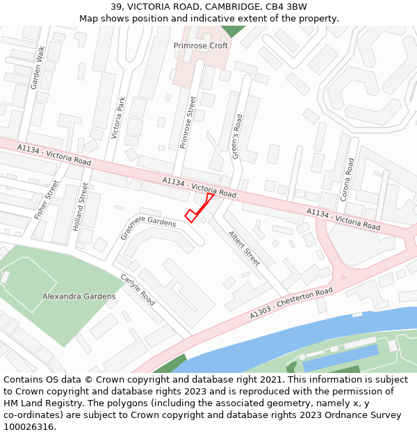 39, VICTORIA ROAD, CAMBRIDGE, CB4 3BW: Location map and indicative extent of plot