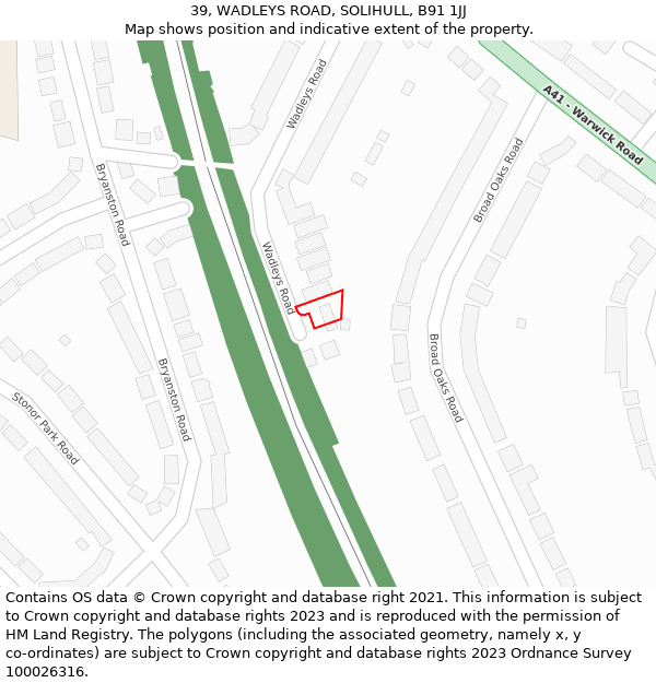 39, WADLEYS ROAD, SOLIHULL, B91 1JJ: Location map and indicative extent of plot