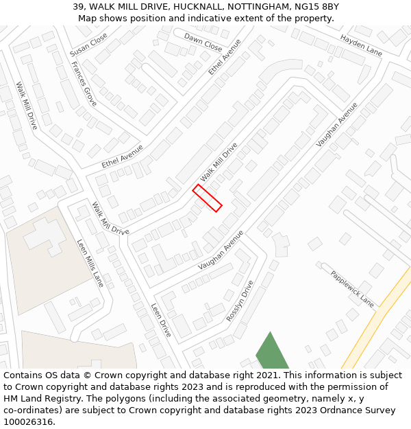39, WALK MILL DRIVE, HUCKNALL, NOTTINGHAM, NG15 8BY: Location map and indicative extent of plot