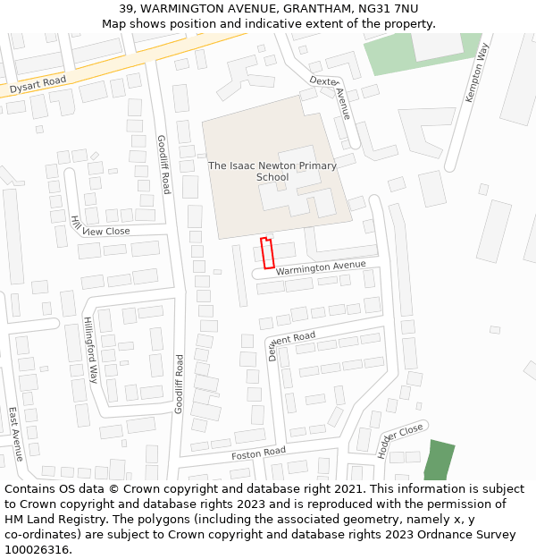 39, WARMINGTON AVENUE, GRANTHAM, NG31 7NU: Location map and indicative extent of plot