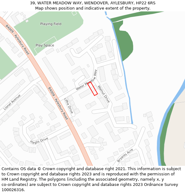 39, WATER MEADOW WAY, WENDOVER, AYLESBURY, HP22 6RS: Location map and indicative extent of plot