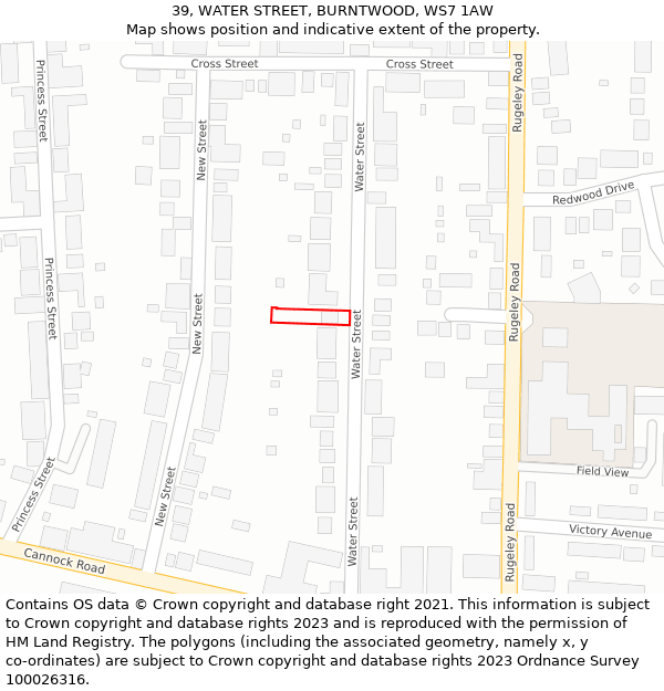 39, WATER STREET, BURNTWOOD, WS7 1AW: Location map and indicative extent of plot