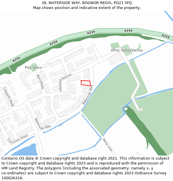 39, WATERSIDE WAY, BOGNOR REGIS, PO21 5FQ: Location map and indicative extent of plot