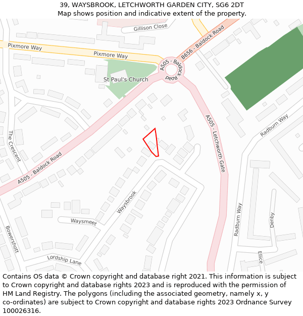 39, WAYSBROOK, LETCHWORTH GARDEN CITY, SG6 2DT: Location map and indicative extent of plot