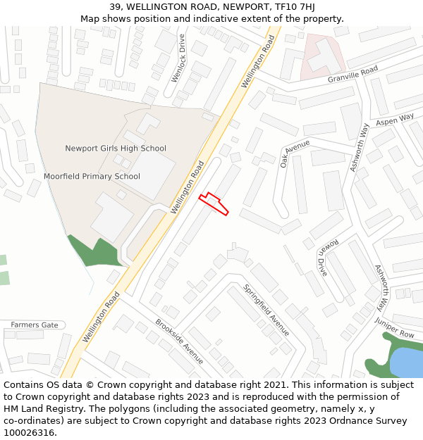 39, WELLINGTON ROAD, NEWPORT, TF10 7HJ: Location map and indicative extent of plot