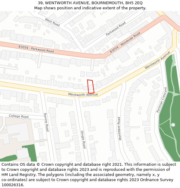 39, WENTWORTH AVENUE, BOURNEMOUTH, BH5 2EQ: Location map and indicative extent of plot