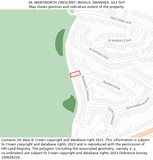 39, WENTWORTH CRESCENT, MAYALS, SWANSEA, SA3 5HT: Location map and indicative extent of plot