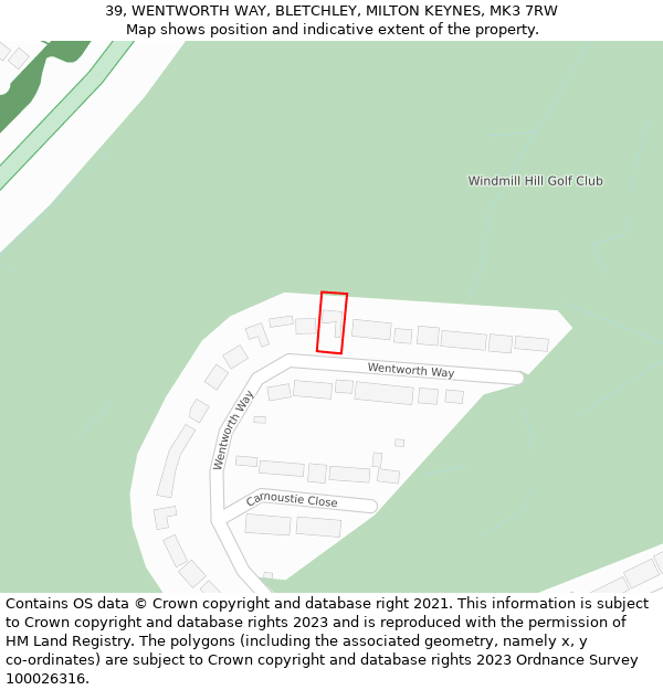 39, WENTWORTH WAY, BLETCHLEY, MILTON KEYNES, MK3 7RW: Location map and indicative extent of plot