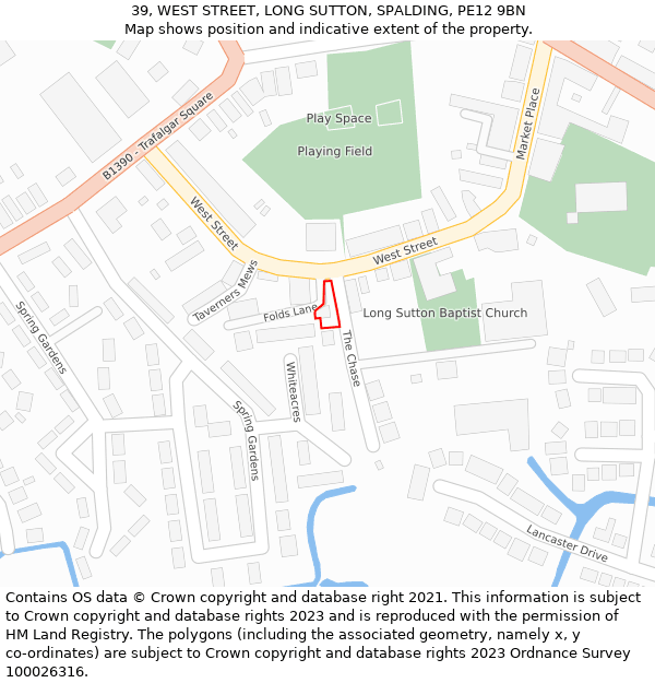 39, WEST STREET, LONG SUTTON, SPALDING, PE12 9BN: Location map and indicative extent of plot