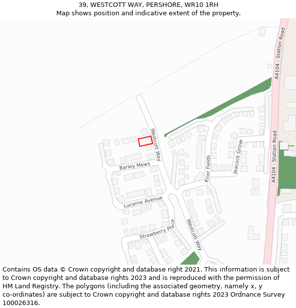 39, WESTCOTT WAY, PERSHORE, WR10 1RH: Location map and indicative extent of plot