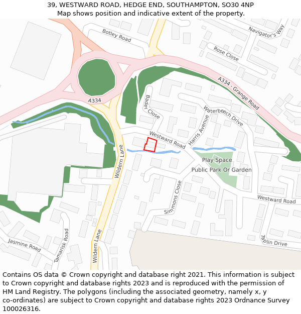 39, WESTWARD ROAD, HEDGE END, SOUTHAMPTON, SO30 4NP: Location map and indicative extent of plot