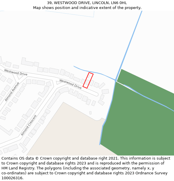 39, WESTWOOD DRIVE, LINCOLN, LN6 0HL: Location map and indicative extent of plot