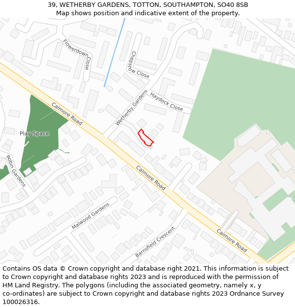 39, WETHERBY GARDENS, TOTTON, SOUTHAMPTON, SO40 8SB: Location map and indicative extent of plot