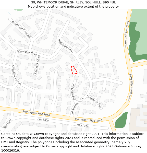 39, WHITEMOOR DRIVE, SHIRLEY, SOLIHULL, B90 4UL: Location map and indicative extent of plot