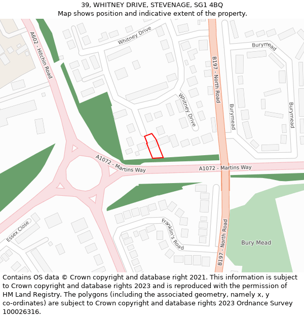 39, WHITNEY DRIVE, STEVENAGE, SG1 4BQ: Location map and indicative extent of plot