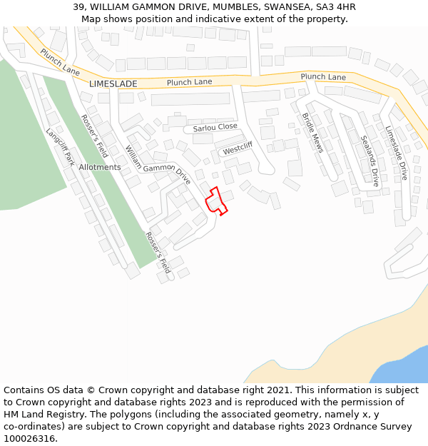 39, WILLIAM GAMMON DRIVE, MUMBLES, SWANSEA, SA3 4HR: Location map and indicative extent of plot