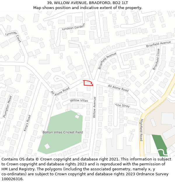 39, WILLOW AVENUE, BRADFORD, BD2 1LT: Location map and indicative extent of plot