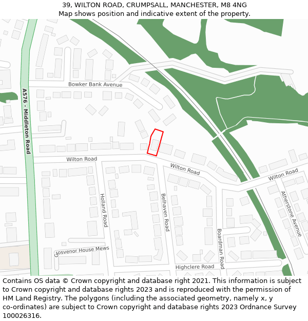 39, WILTON ROAD, CRUMPSALL, MANCHESTER, M8 4NG: Location map and indicative extent of plot