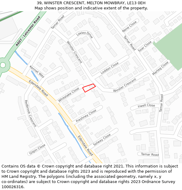 39, WINSTER CRESCENT, MELTON MOWBRAY, LE13 0EH: Location map and indicative extent of plot