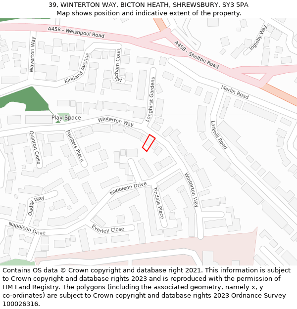 39, WINTERTON WAY, BICTON HEATH, SHREWSBURY, SY3 5PA: Location map and indicative extent of plot