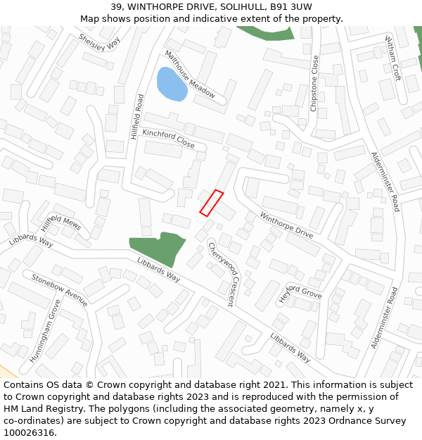 39, WINTHORPE DRIVE, SOLIHULL, B91 3UW: Location map and indicative extent of plot