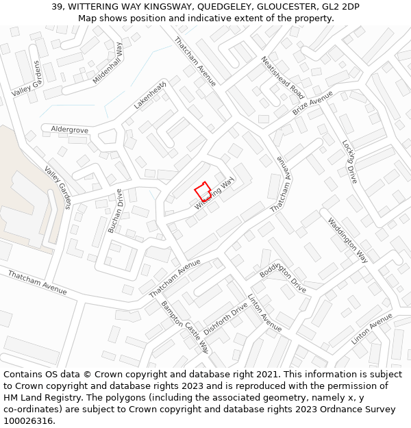 39, WITTERING WAY KINGSWAY, QUEDGELEY, GLOUCESTER, GL2 2DP: Location map and indicative extent of plot