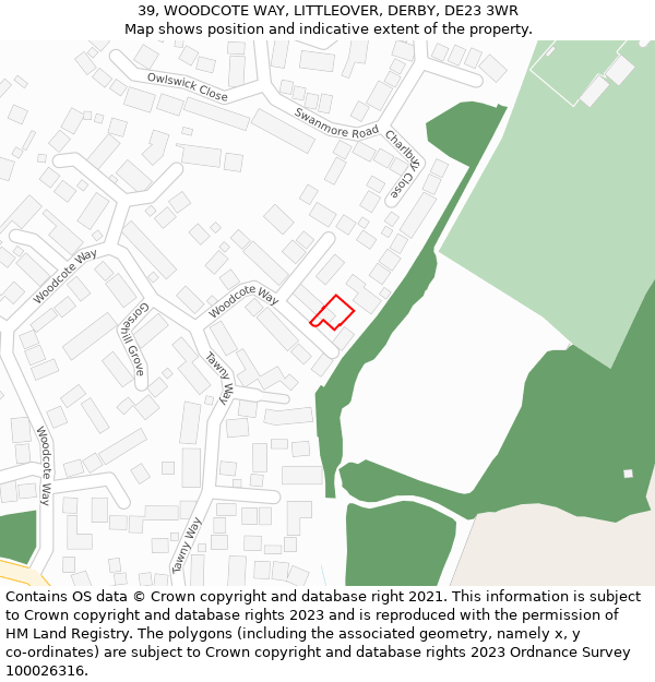 39, WOODCOTE WAY, LITTLEOVER, DERBY, DE23 3WR: Location map and indicative extent of plot
