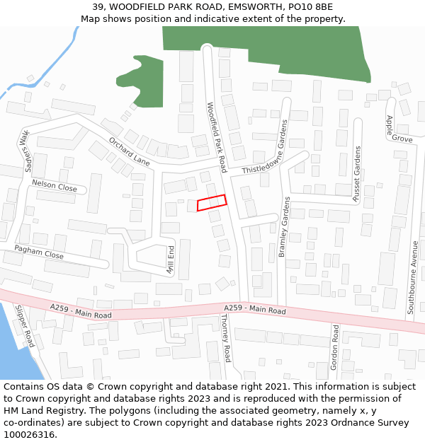 39, WOODFIELD PARK ROAD, EMSWORTH, PO10 8BE: Location map and indicative extent of plot