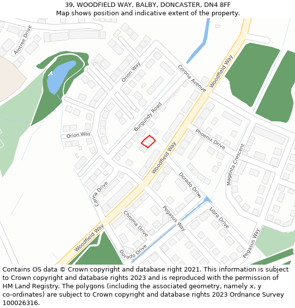 39, WOODFIELD WAY, BALBY, DONCASTER, DN4 8FF: Location map and indicative extent of plot