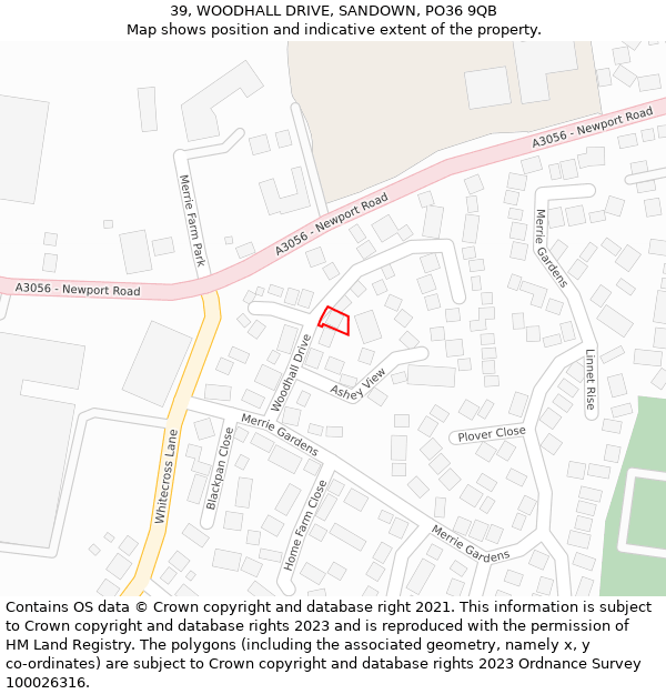 39, WOODHALL DRIVE, SANDOWN, PO36 9QB: Location map and indicative extent of plot