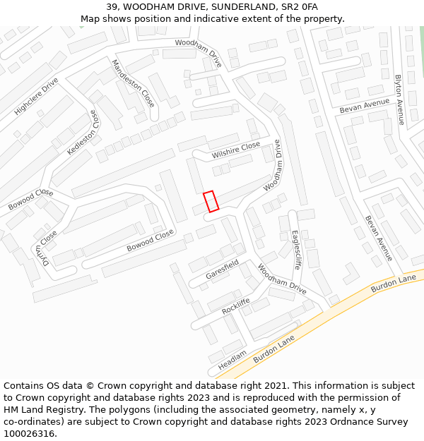 39, WOODHAM DRIVE, SUNDERLAND, SR2 0FA: Location map and indicative extent of plot
