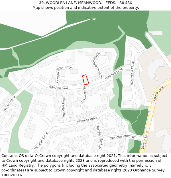 39, WOODLEA LANE, MEANWOOD, LEEDS, LS6 4SX: Location map and indicative extent of plot