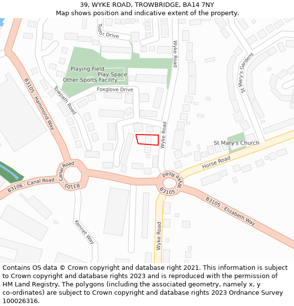 39, WYKE ROAD, TROWBRIDGE, BA14 7NY: Location map and indicative extent of plot