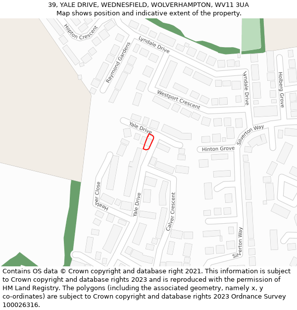 39, YALE DRIVE, WEDNESFIELD, WOLVERHAMPTON, WV11 3UA: Location map and indicative extent of plot