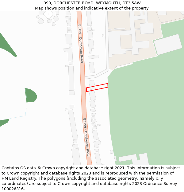 390, DORCHESTER ROAD, WEYMOUTH, DT3 5AW: Location map and indicative extent of plot