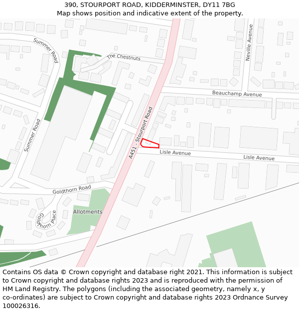 390, STOURPORT ROAD, KIDDERMINSTER, DY11 7BG: Location map and indicative extent of plot