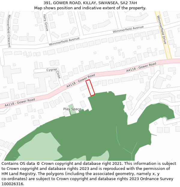 391, GOWER ROAD, KILLAY, SWANSEA, SA2 7AH: Location map and indicative extent of plot