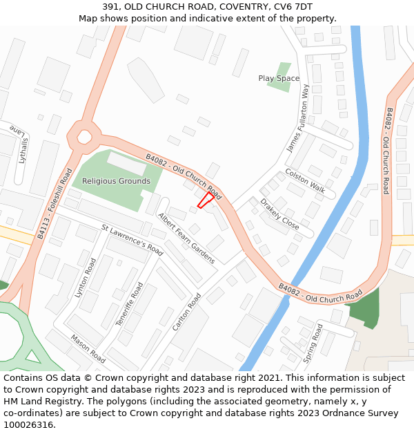 391, OLD CHURCH ROAD, COVENTRY, CV6 7DT: Location map and indicative extent of plot