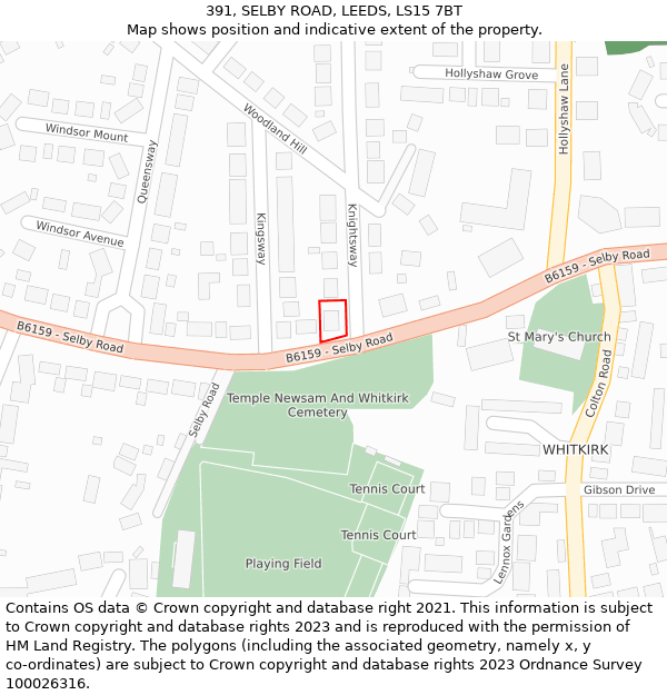 391, SELBY ROAD, LEEDS, LS15 7BT: Location map and indicative extent of plot
