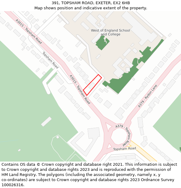 391, TOPSHAM ROAD, EXETER, EX2 6HB: Location map and indicative extent of plot