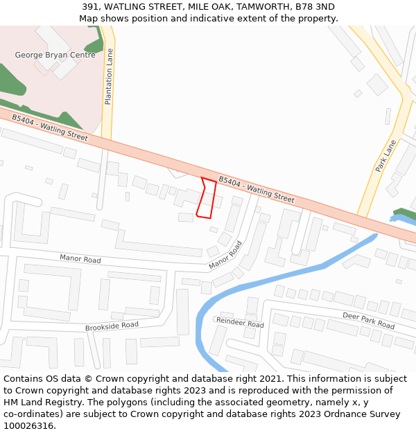 391, WATLING STREET, MILE OAK, TAMWORTH, B78 3ND: Location map and indicative extent of plot