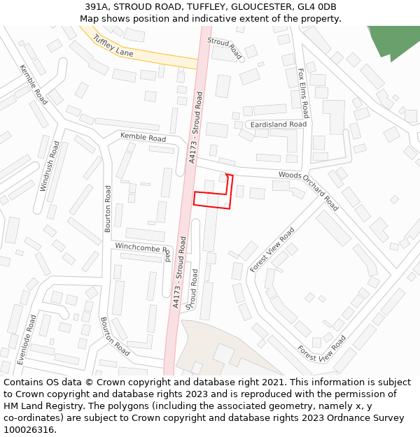 391A, STROUD ROAD, TUFFLEY, GLOUCESTER, GL4 0DB: Location map and indicative extent of plot