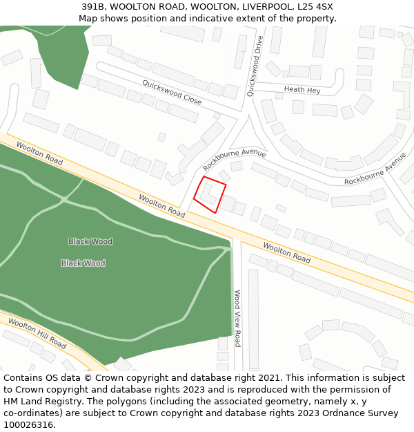 391B, WOOLTON ROAD, WOOLTON, LIVERPOOL, L25 4SX: Location map and indicative extent of plot