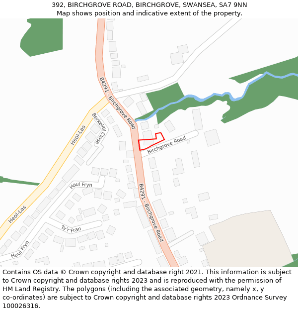 392, BIRCHGROVE ROAD, BIRCHGROVE, SWANSEA, SA7 9NN: Location map and indicative extent of plot